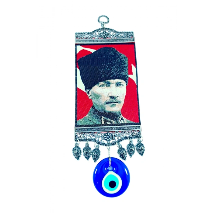 Büyük Mustafa Kemal Atatürk Resimli Cam Nazar Boncuğu Duvar Dekorasyon Süsü Hediyelik