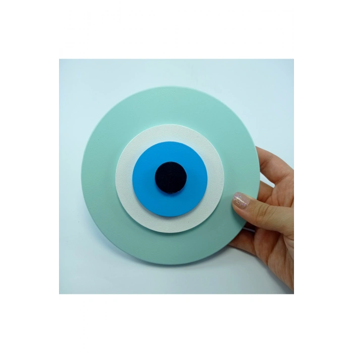 Minimalist Küf Yeşili Nazar Boncuğu El Yapımı Ahşap Büyük Nazarlık 15 Cm Hediyelik Eşya