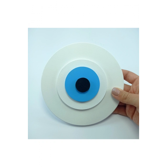Minimalist Beyaz Nazar Boncuğu El Yapımı Ahşap Büyük Nazarlık 15 Cm Hediyelik Eşya