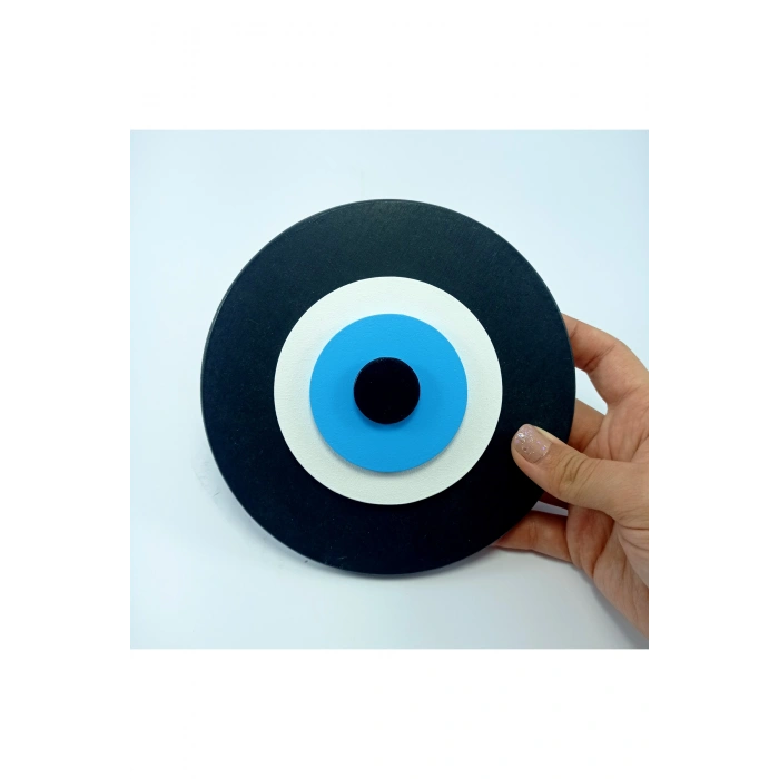 Minimalist Siyah Nazar Boncuğu El Yapımı Ahşap Büyük Nazarlık 15 Cm Hediyelik Eşya