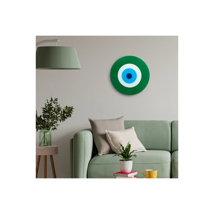 Minimalist Yaprak Yeşili Nazar Boncuğu El Yapımı Ahşap Büyük Nazarlık 30 Cm Hediyelik Eşya