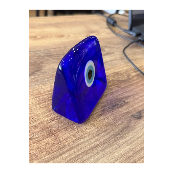 Kare Cam Nazar Boncuğu Üç Boyutlu El Yapımı Masaüstü Dekoru 8x8x4 Cm