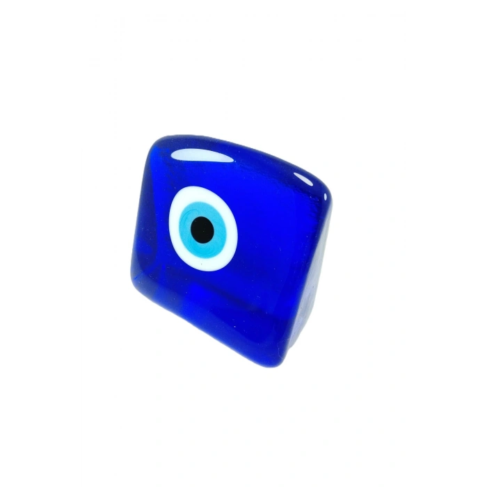 Kare Cam Nazar Boncuğu Üç Boyutlu El Yapımı Masaüstü Dekoru 8x8x4 Cm