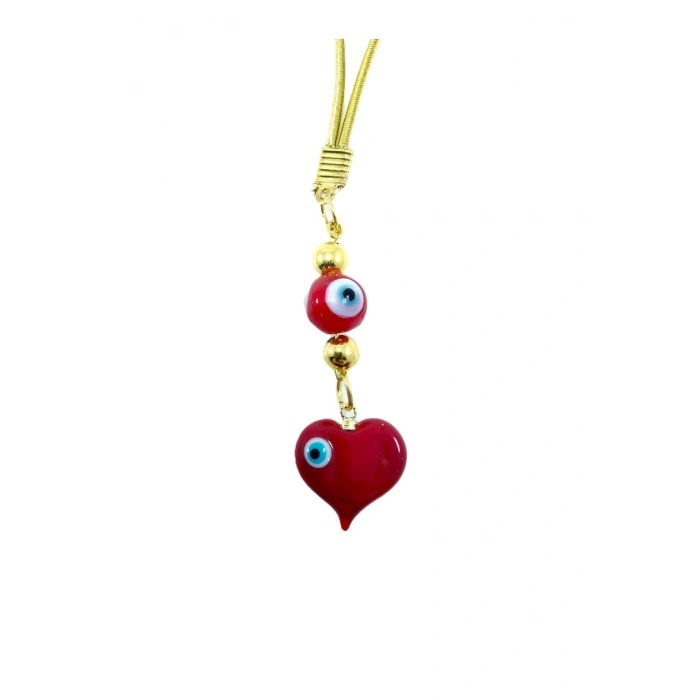 Kırmızı Cam Kalp Nazar Boncuğu Lüks Dikiz Ayna Süsü El Yapımı Aksesuar, Yeni Araba Hediyesi