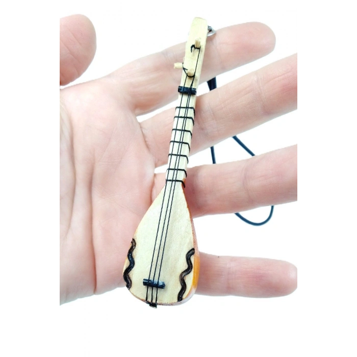 Ahşap Küçük Bağlama Dikiz Ayna Süsü El Yapımı Hediyelik Aksesuar 10 Cm, Minyatür Saz