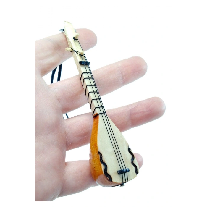 Ahşap Küçük Bağlama Dikiz Ayna Süsü El Yapımı Hediyelik Aksesuar 10 Cm, Minyatür Saz