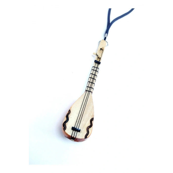 Ahşap Küçük Bağlama Dikiz Ayna Süsü El Yapımı Hediyelik Aksesuar 10 Cm, Minyatür Saz