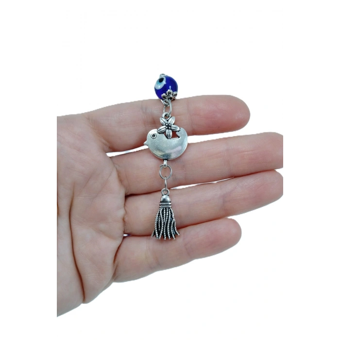 Metal Kuş Nazar Boncuğu Araba Dikiz Ayna Süsü Metal Püslüllü Hediyelik Aksesuar