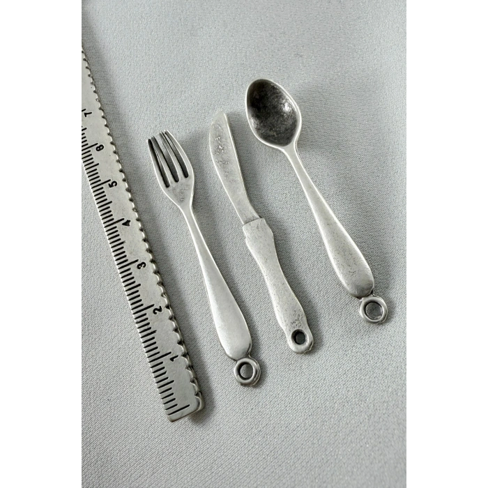 Metal Minyatür Kaşık Çatal Bıçak Seti, Bijuteri Malzeme, Dekoratif Obje
