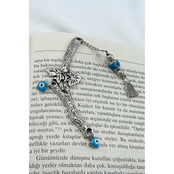 El Yapımı Cam Nazar Boncuğu Metal Yapraklı Dal Kitap Ayracı, Hediyelik Ağaç Dalı Kitap Ayracı