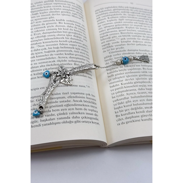 El Yapımı Cam Nazar Boncuğu Metal Yapraklı Dal Kitap Ayracı, Hediyelik Ağaç Dalı Kitap Ayracı