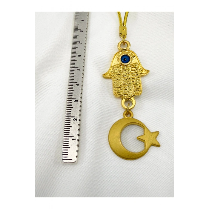 Altın Kaplama Hamse Ay Yıldız Gold Renkli Araba Dikiz Ayna Süsü, Lüks Yeni Araba Hediyesi