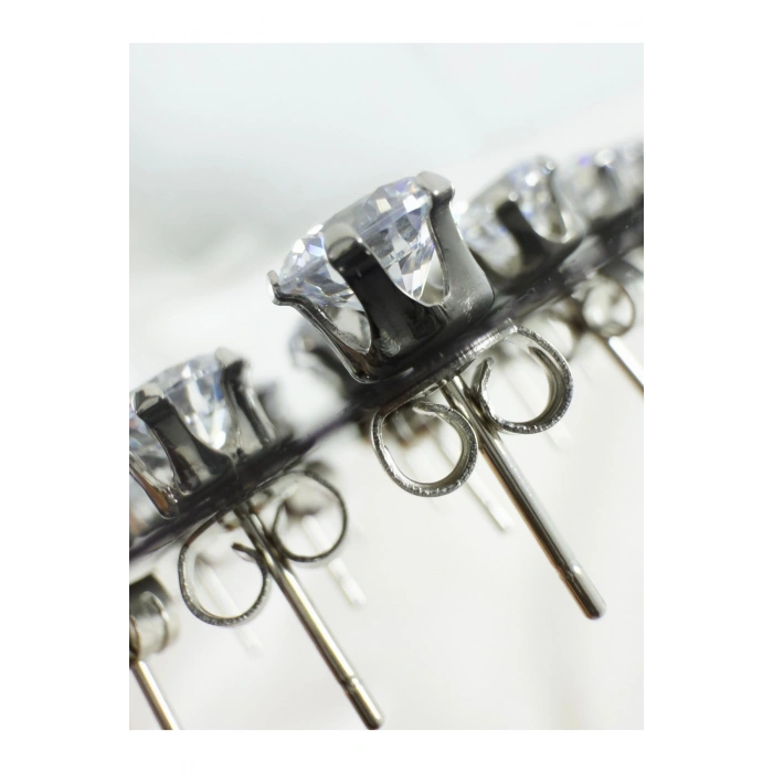 316L Cerrahi Çelik Zirkon Tektaş Unisex Küpe 6mm