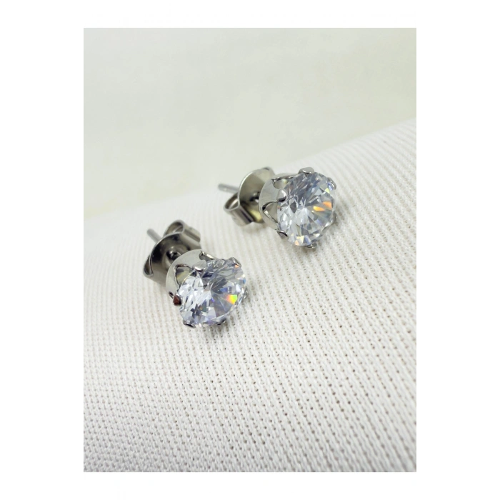 316L Cerrahi Çelik Zirkon Tektaş Unisex Küpe 6mm