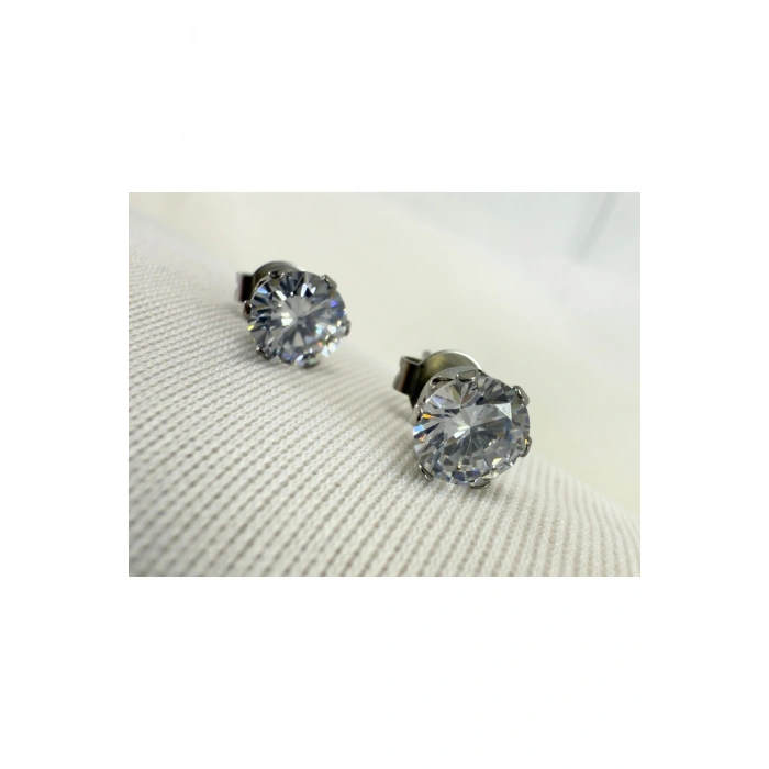 316L Cerrahi Çelik Zirkon Tektaş Unisex Küpe 6mm