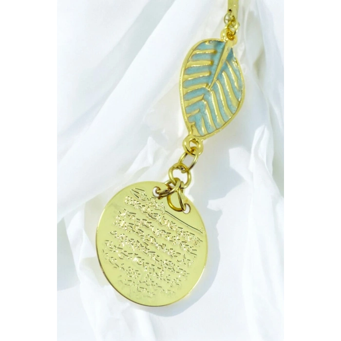 Pastel Mint Yeşili Yapral Metal Ayetel Kürsi Araba Dikiz Ayna Süsü, Gold Renkli