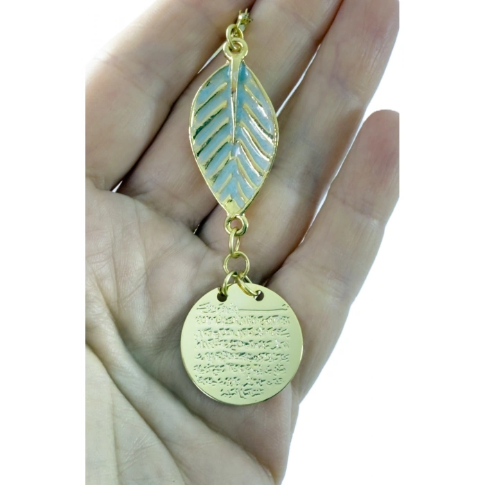 Pastel Mint Yeşili Yapral Metal Ayetel Kürsi Araba Dikiz Ayna Süsü, Gold Renkli