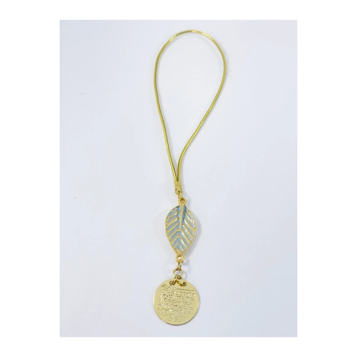 Pastel Mint Yeşili Yapral Metal Ayetel Kürsi Araba Dikiz Ayna Süsü, Gold Renkli