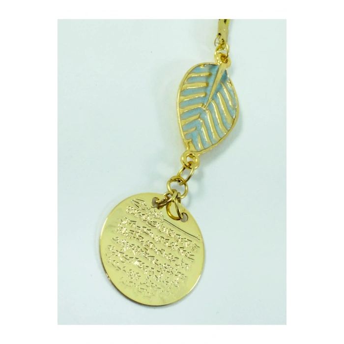Pastel Mint Yeşili Yapral Metal Ayetel Kürsi Araba Dikiz Ayna Süsü, Gold Renkli