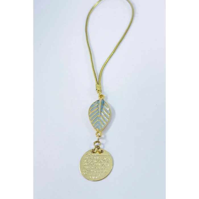 Pastel Mint Yeşili Yapral Metal Ayetel Kürsi Araba Dikiz Ayna Süsü, Gold Renkli
