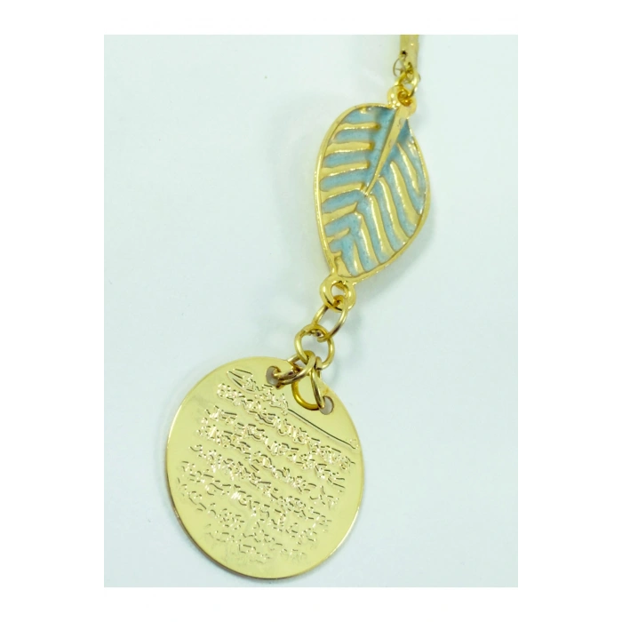 Pastel Mint Yeşili Yapral Metal Ayetel Kürsi Araba Dikiz Ayna Süsü, Gold Renkli
