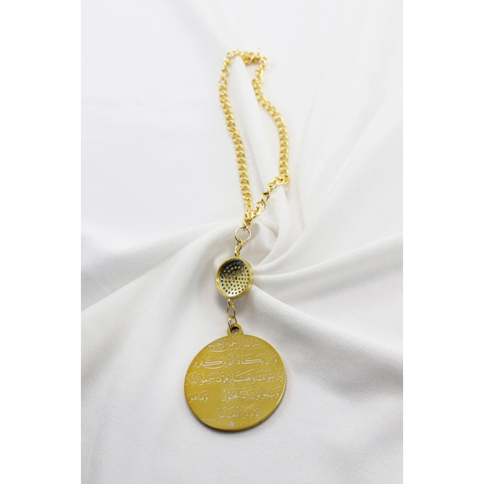 Zirkon Taşlı Nazar Gold Çelik Çift Taraflı Ayetel Kürsi/ Nazar Ayeti Araba Dikiz Ayna Süsü