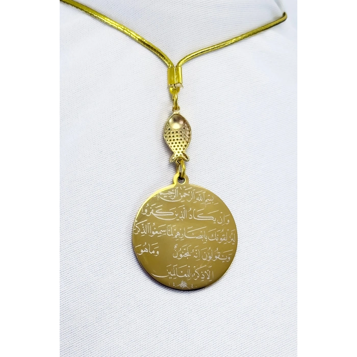 Parlak Taşlı Balık Gold Çelik Çift Taraflı Ayetel Kürsi/ Nazar Ayeti Araba Dikiz Ayna Süsü