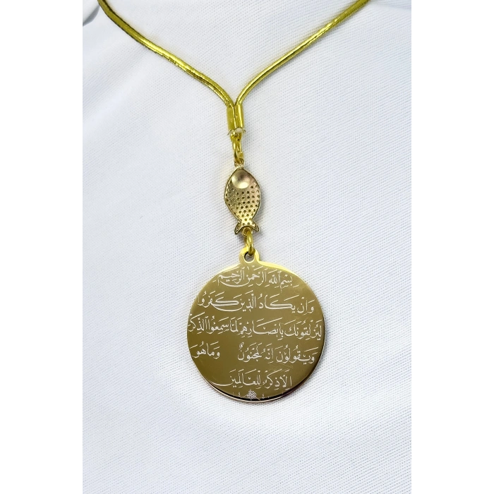 Parlak Taşlı Balık Gold Çelik Çift Taraflı Ayetel Kürsi/ Nazar Ayeti Araba Dikiz Ayna Süsü