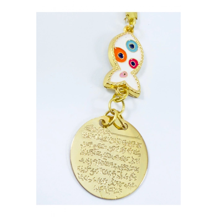 Beyaz Balık Gold Metal Ayetel Kürsi Araba Dikiz Ayna Süsü, Yeni Araba Hediyesi