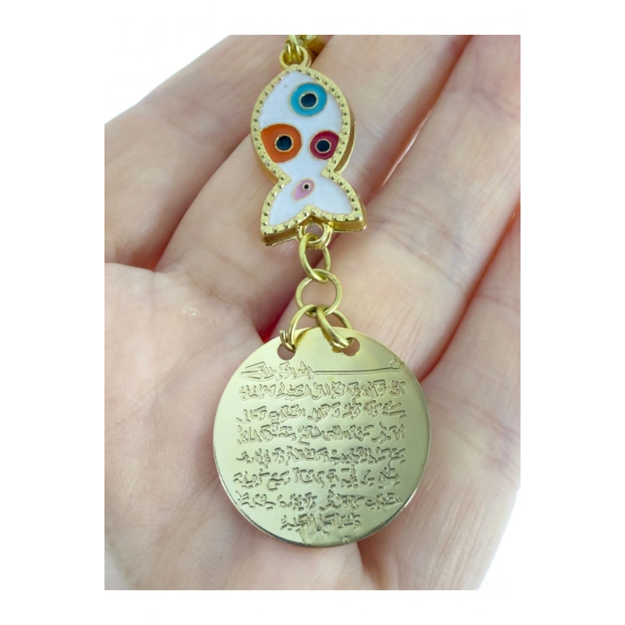 Beyaz Balık Gold Metal Ayetel Kürsi Araba Dikiz Ayna Süsü, Yeni Araba Hediyesi