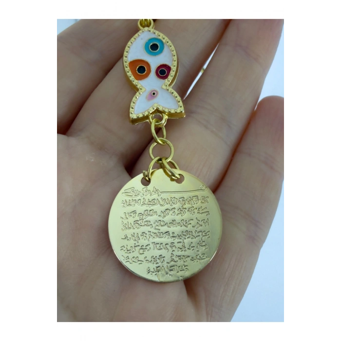 Beyaz Balık Gold Metal Ayetel Kürsi Araba Dikiz Ayna Süsü, Yeni Araba Hediyesi