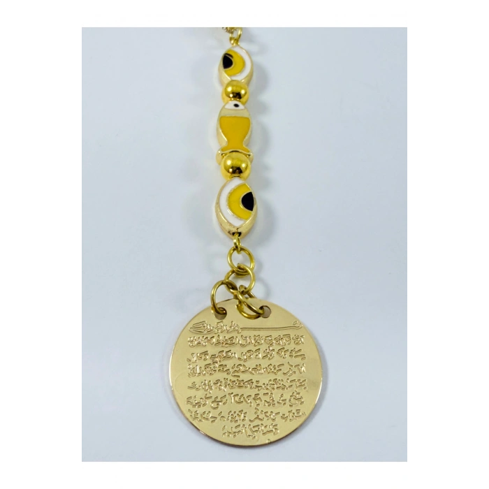 Sarı Balık Nazar Metal Ayetel Kürsi Araba Dikiz Ayna Süsü, Gold Renkli