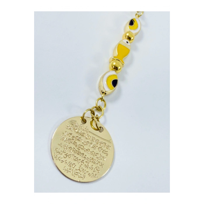 Sarı Balık Nazar Metal Ayetel Kürsi Araba Dikiz Ayna Süsü, Gold Renkli