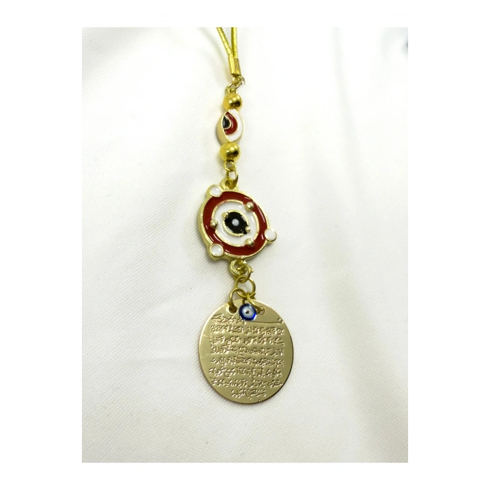 Gezegen Nazarlı Metal Ayetel Kürsi Araba Dikiz Ayna Süsü, Gold Renkli