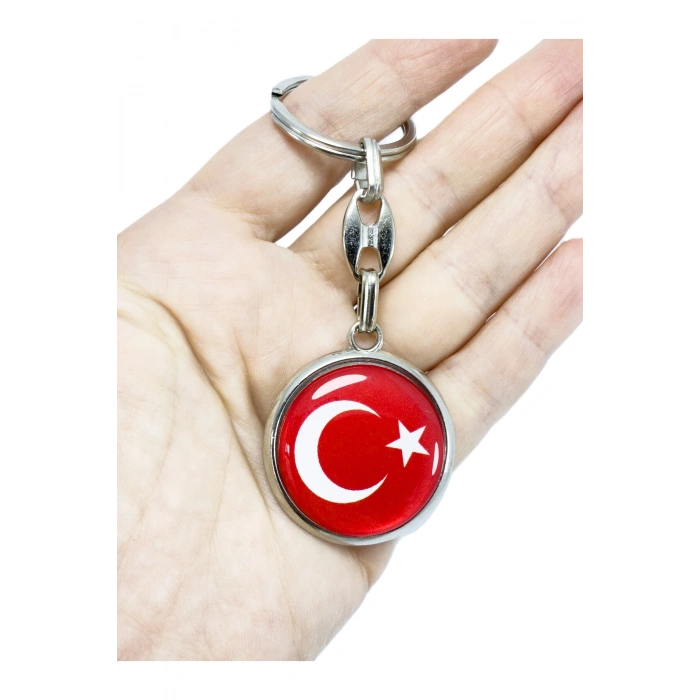 Türk Bayrağı Kırmızı Anahtarlık, Çift Taraflı Bombeli