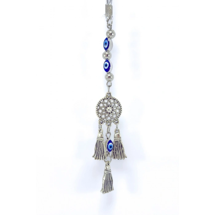 Çerçeveli Elips Nazarlı Metal Lotus Çiçeği Araba Dikiz Ayna Süsü, Püsküllü Yeni Araba Hediyesi
