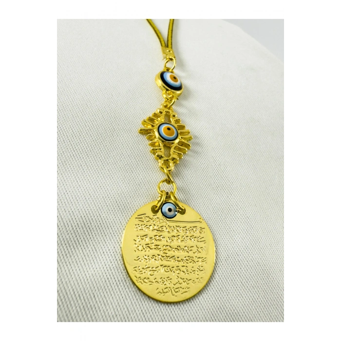 Metal Kirpikli Göz Nazar Boncuğu Metal Ayetel Kürsi Altın Renkli Araba Dikiz Ayna Süsü
