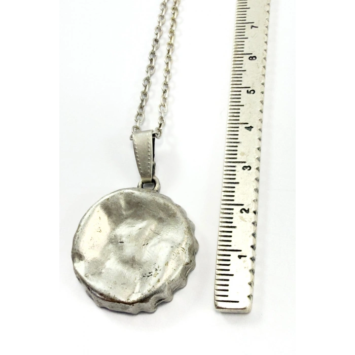 Gümüş Renkli Eskitme Metal Gazaoz Kapağı Kolye, Hediyelik Gazoz Kapaklı Kolye