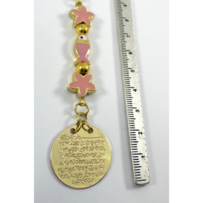 Pembe Lotus Çiçeği Balıklı Metal Ayetel Kürsi Altın Renkli Araba Dikiz Ayna Süsü
