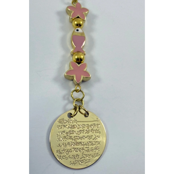 Pembe Lotus Çiçeği Balıklı Metal Ayetel Kürsi Altın Renkli Araba Dikiz Ayna Süsü