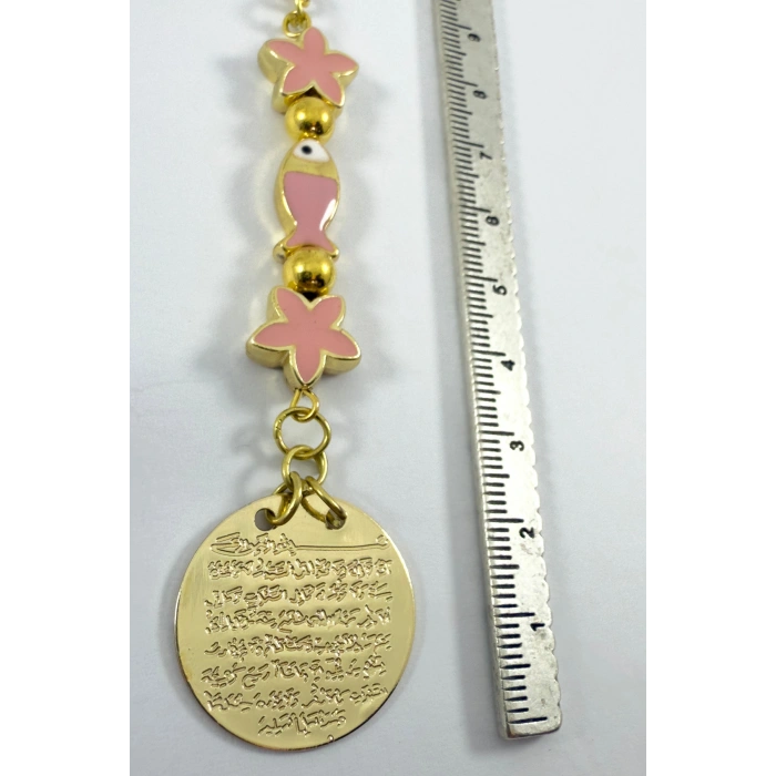 Pembe Lotus Çiçeği Balıklı Metal Ayetel Kürsi Altın Renkli Araba Dikiz Ayna Süsü