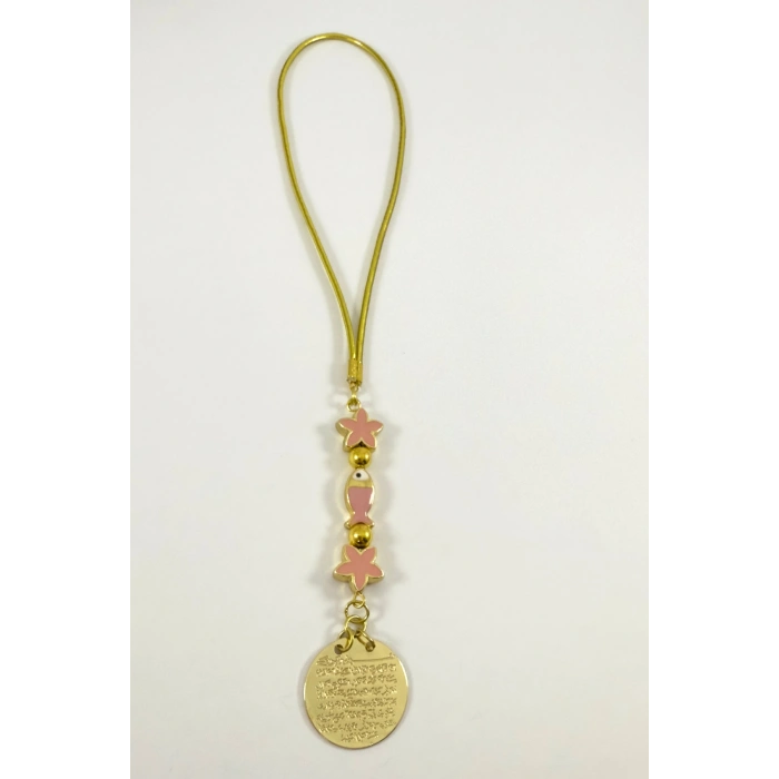 Pembe Lotus Çiçeği Balıklı Metal Ayetel Kürsi Altın Renkli Araba Dikiz Ayna Süsü