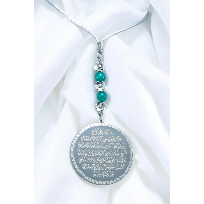 Sıkma Apatit Taşlı Çelik Ayetel Kürsi Felak Nas İhlas Çift Yön Araba Dikiz Ayna Süsü 4,5 cm