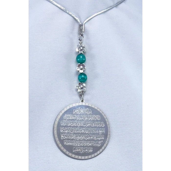 Sıkma Apatit Taşlı Çelik Ayetel Kürsi Felak Nas İhlas Çift Yön Araba Dikiz Ayna Süsü 4,5 cm