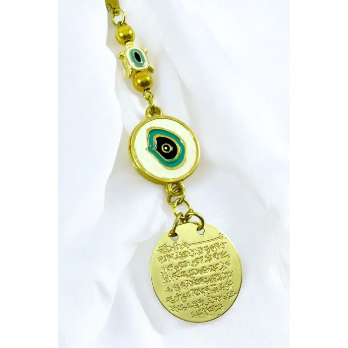 Küçük Kaplumbağa Nazarlı Metal Ayetel Kürsi Araba Dikiz Ayna Süsü, Yeni Araba Hediyesi