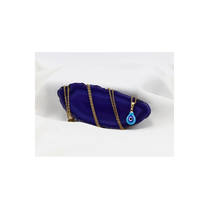Minimal Mavi Cam Nazar Boncuklu Kolye, Hediyelik Kolye (60 cm)