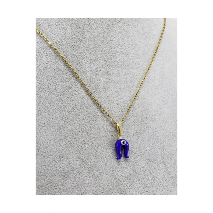 Minimal Lacivert Nazarlı Murano Nal Kolye, Hediyelik Kolye (60 cm)
