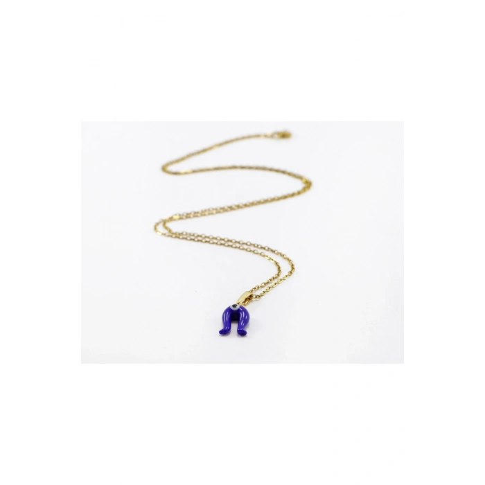 Minimal Lacivert Nazarlı Murano Nal Kolye, Hediyelik Kolye (60 cm)