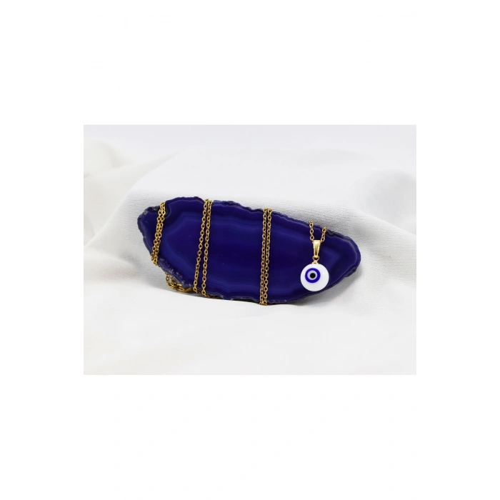 Minimal Beyaz Cam Nazar Boncuklu Kolye, Hediyelik Kolye (60 cm)