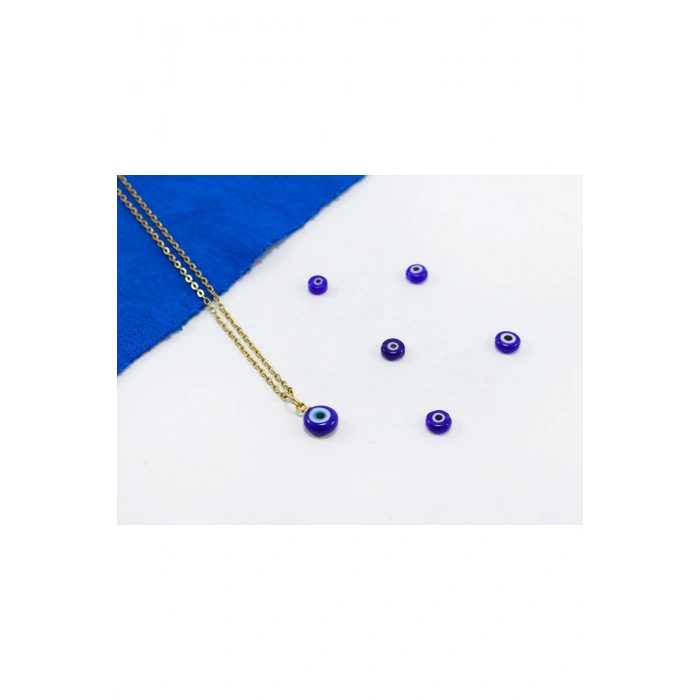 Minimal Lacivert Cam Nazar Boncuklu Kolye, Hediyelik Kolye (60 cm)